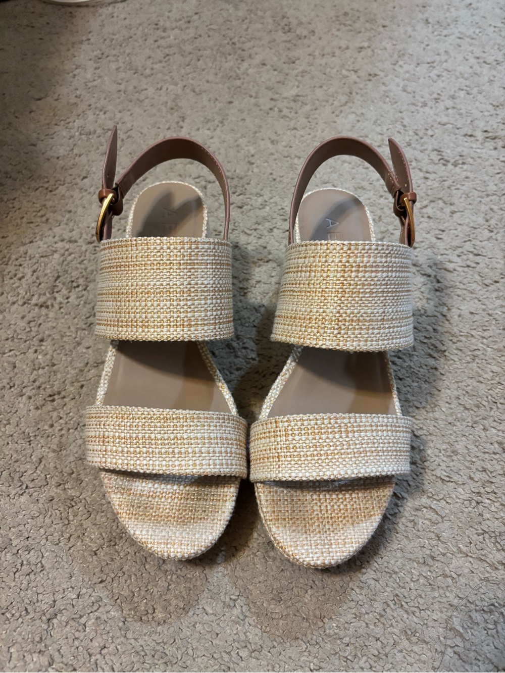 AEROSOLES Beige Woven Double-Strap Slingback Sandals